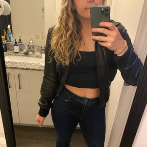 Cropped Faux Black Leather Jacket
